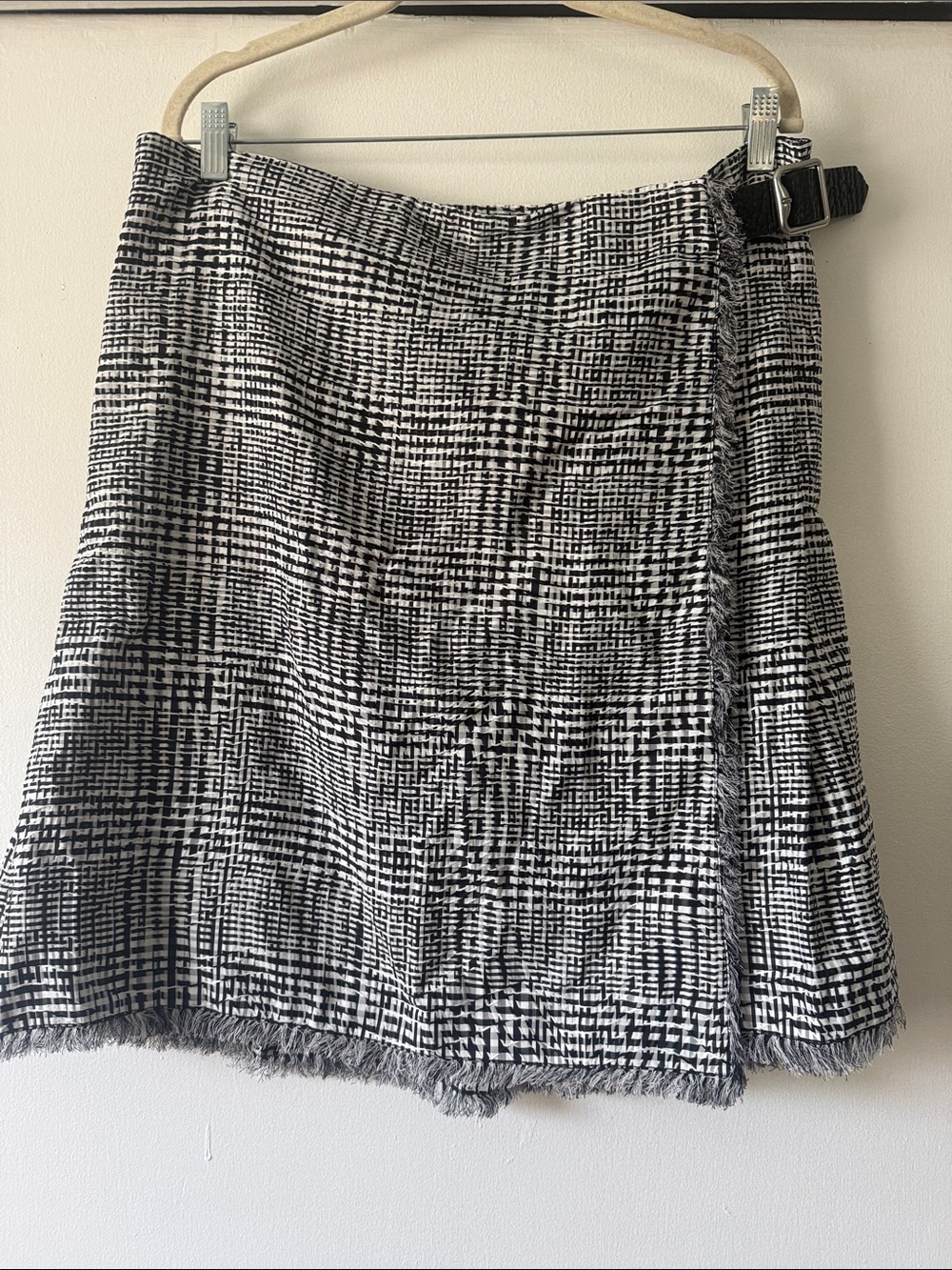 Burberry Black and White Fringe Wrap A-Line Skirt - Picture 1 of 6